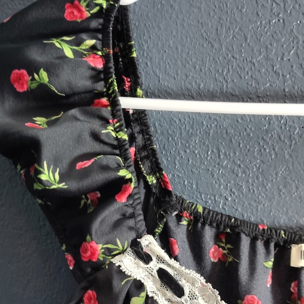 Inspired Hearts Black Slip Dress with Pink Floral Print - Picture 5 of 10